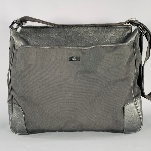 GUCCI Guccissima Black Embossed Nylon Leather Messenger Bag - Picture 1 of 8